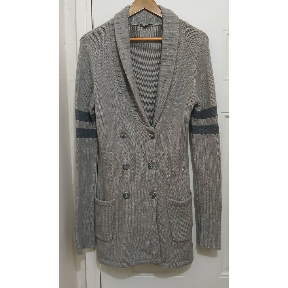 James perse women small shawl collar double Breasted sweater 100% cashmere gray